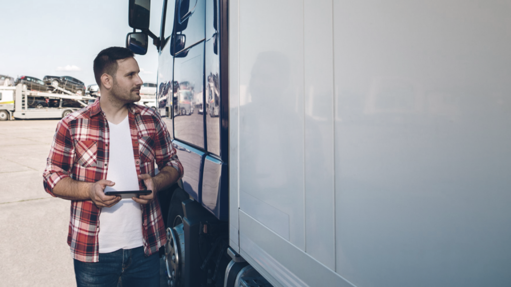 Commercial vehicle operator reviewing USDOT number requirements and FMCSA registration information